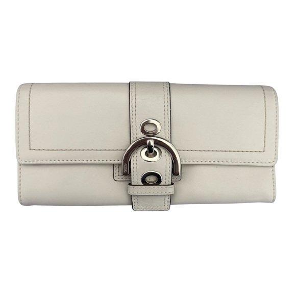 Coach Handbags - Coach Off-White Leather Buckle Clutch Wallet